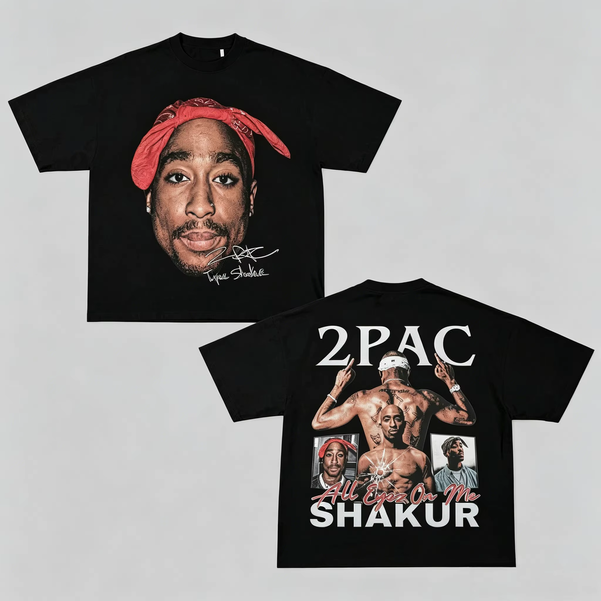 T-shirt à motif 2pac Shakur, double face, hommage au rap et au hip-hop, été 2026, unisexe, ample, en