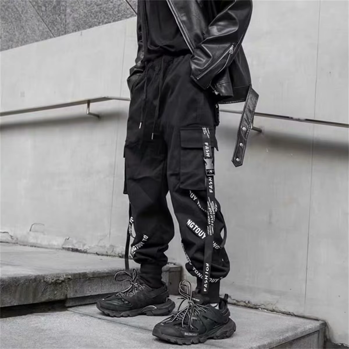 Pantalon Cargo noir pour hommes, jogging, Streetwear japonais, Hip Hop, Hippie, Techwear, pantalon à