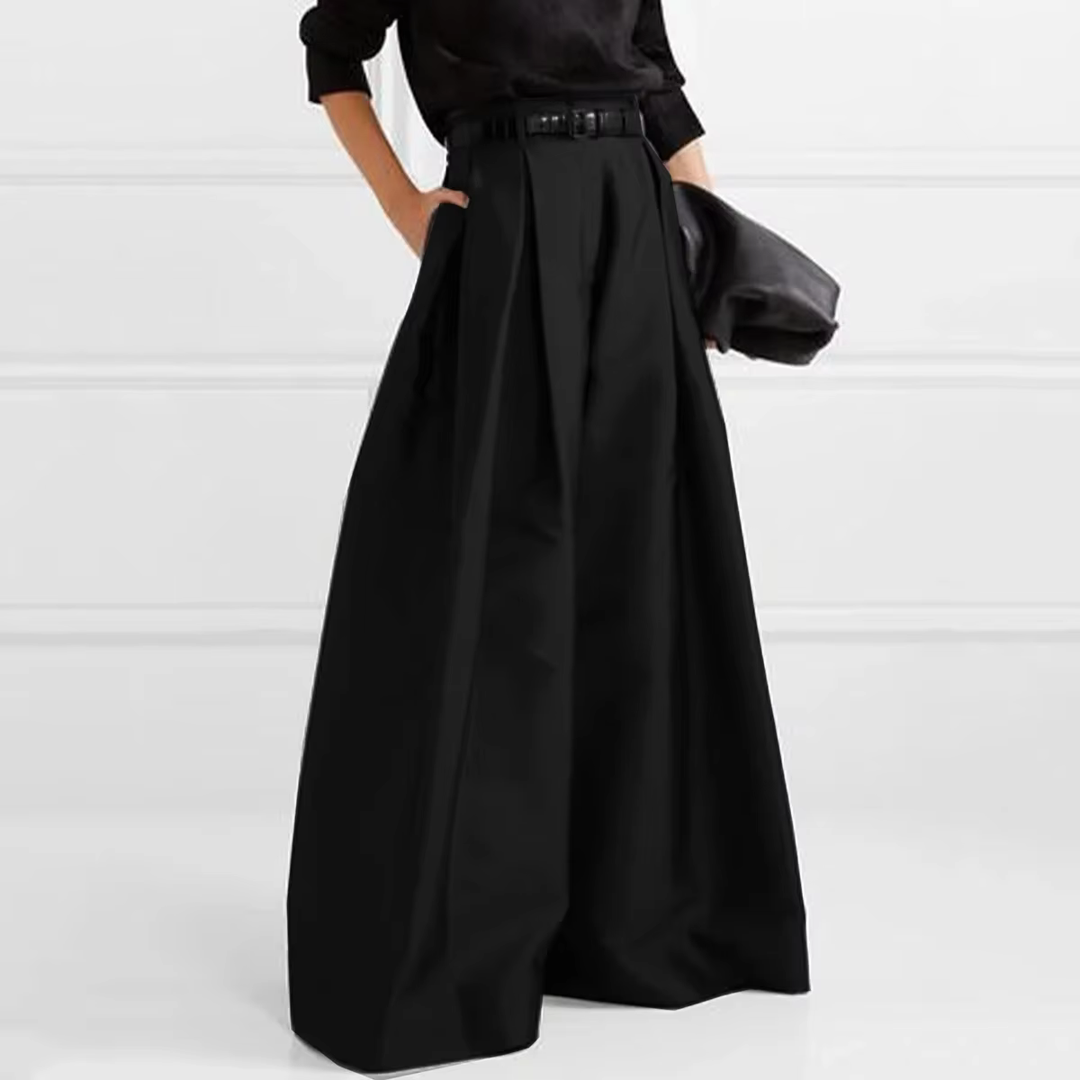 Mode femmes Baggy pantalon été Vintage ample taille haute jambe large pantalon noir pour femme vêtem
