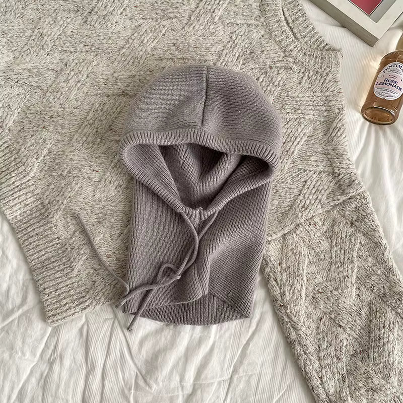 Casquettes à capuche tricotées hiver cagoule chapeaux femmes en plein air plus chaud cordon chapeaux