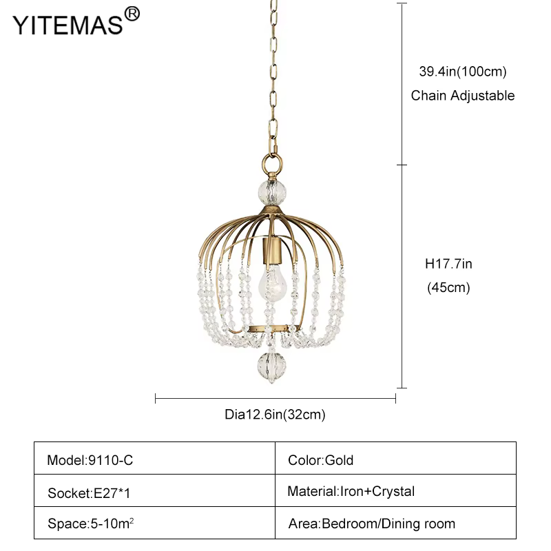 Lustre de luxe en perles de cristal, Design rétro cage à oiseaux, lumière moderne de Style campagnar