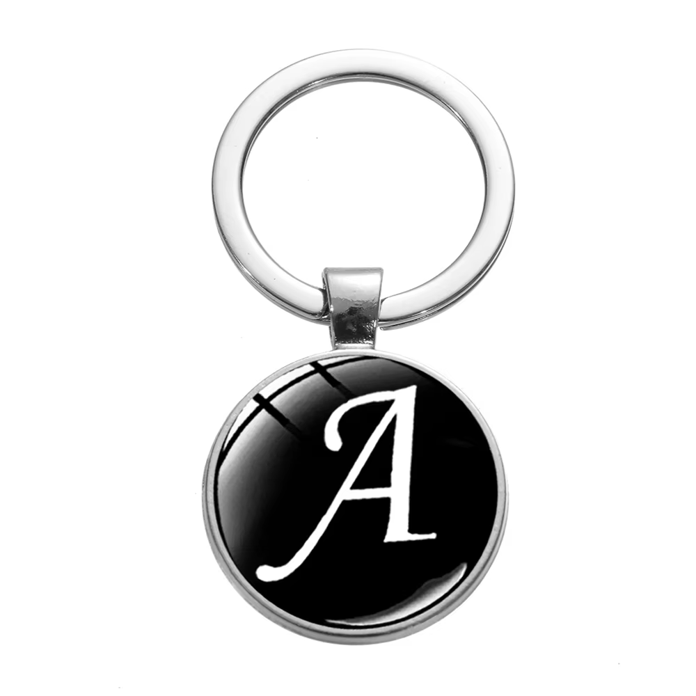 Porte-clés avec nom Initial A-Z pour femmes et hommes, 26 lettres anglaises, breloque ronde en verre