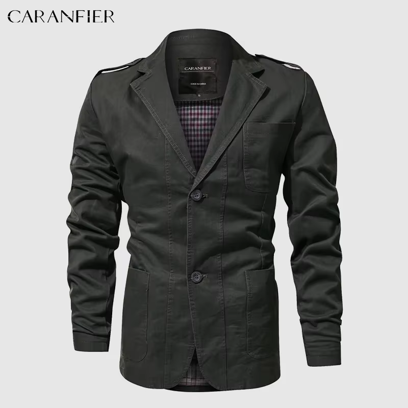 CARANFIER hommes Cargo Blazer revers veste hommes vêtements coton tendance lavé mâle décontracté cla