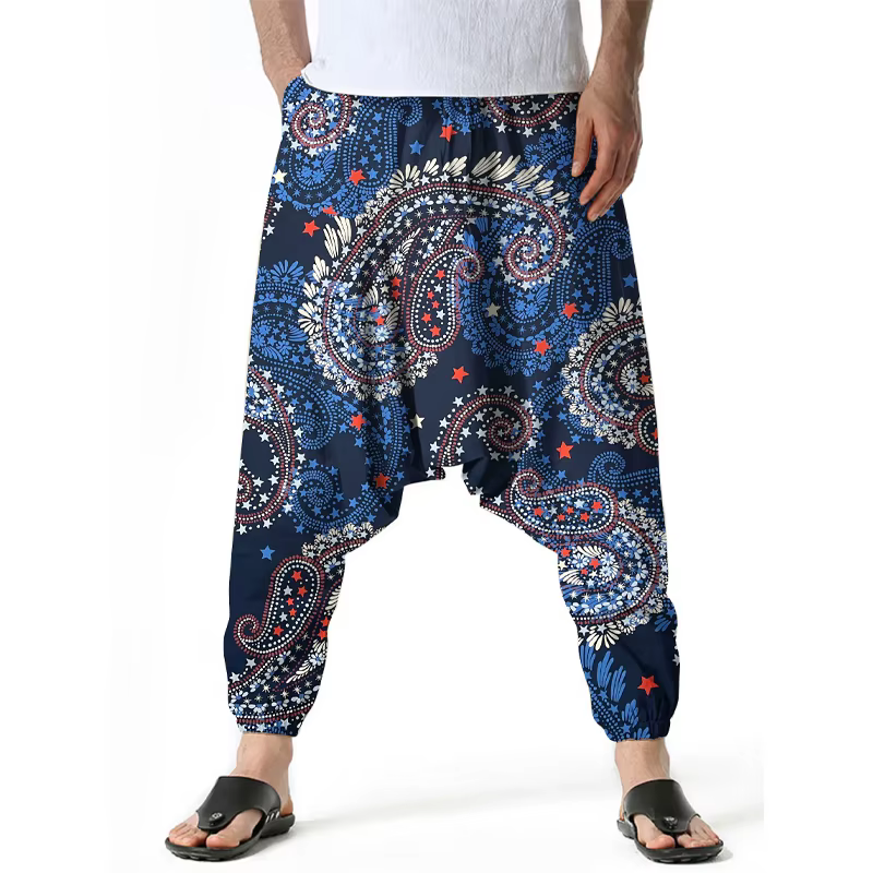 Pantalon Cargo sarouel pour hommes, motif Peris imprimé, pantalon de Yoga décontracté, respirant, lé
