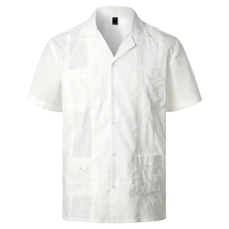 Chemise Guayabera à col de camp cubain traditionnel pour hommes, manches courtes, chemises de plage 