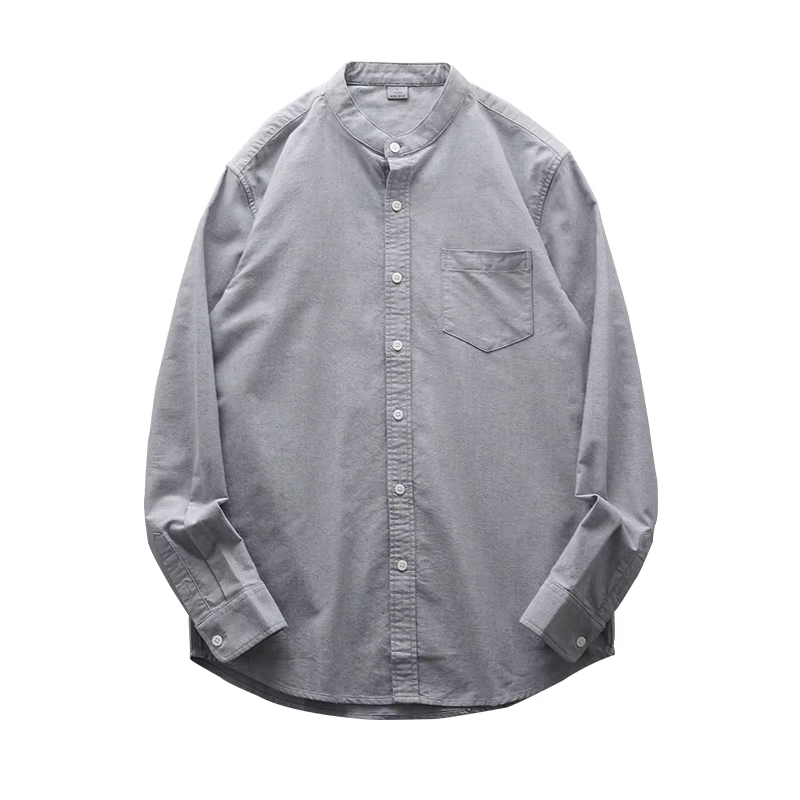 DUKEEN 100% coton Oxford chemises sans col pour hommes printemps et automne décontracté plaine à man