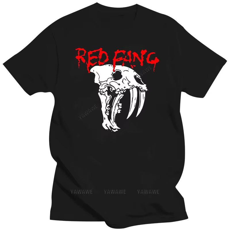 T-shirt manches courtes homme, noir, col ras du cou, confortable, bande cadeau, croc rouge avec crân