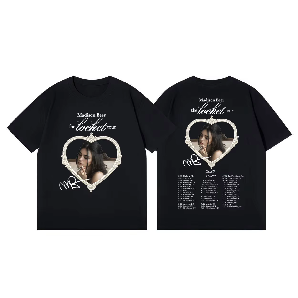 T-shirt Madison Beer The Locket Tour 2026 Merch pour hommes et femmes, mode pop musicale, t-shirt à 