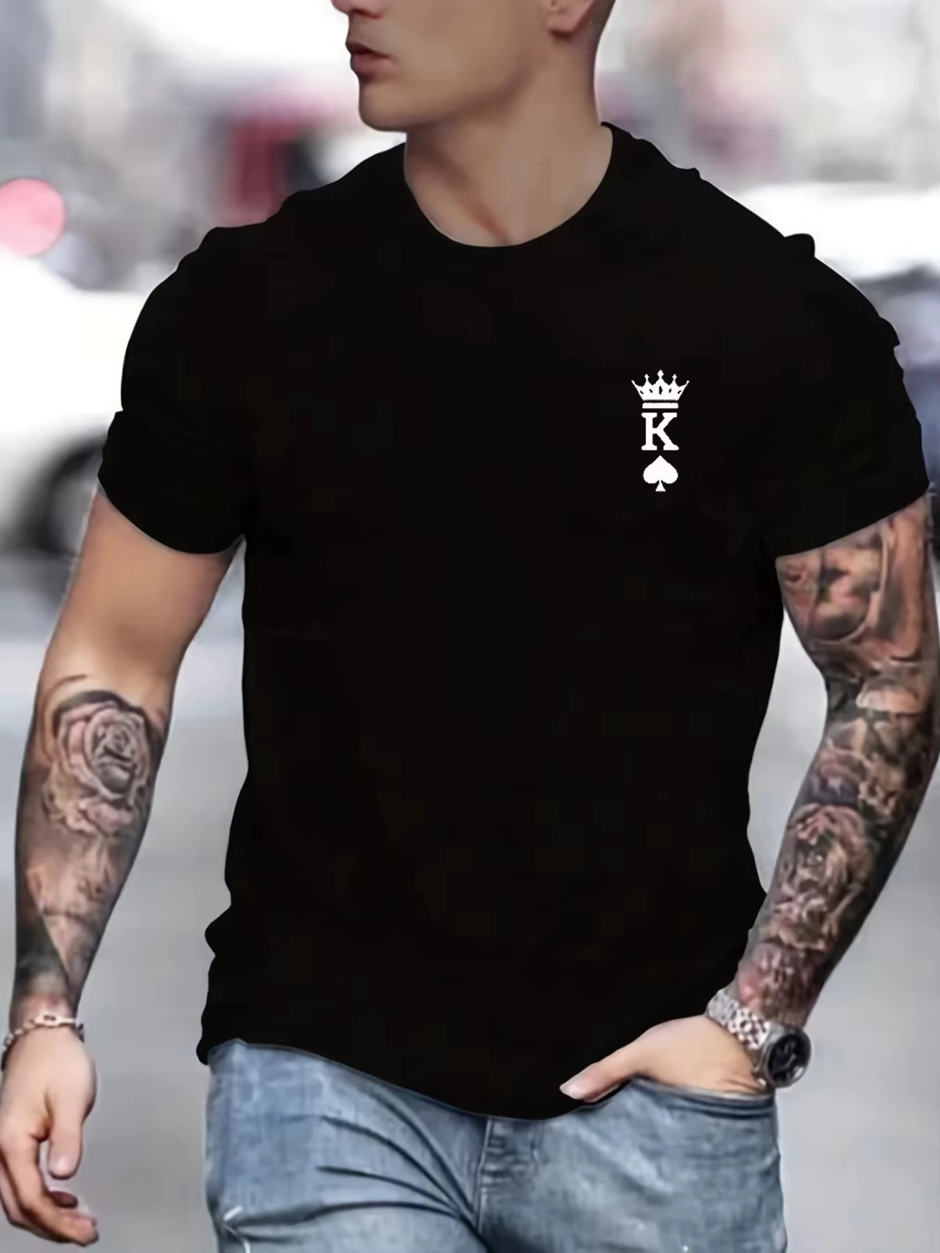T-shirt d'été 2026 blanc pour homme, style rétro, imprimé lettres et portraits, col rond, décontract