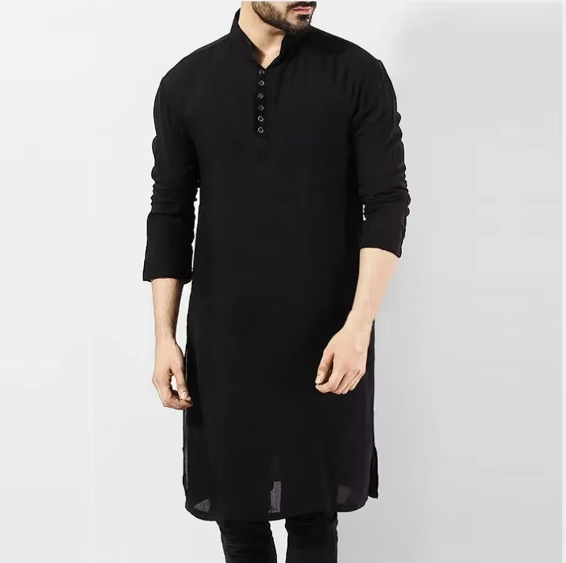Nouveau 2026 vêtements islamiques pour mode musulmane homme longues Robes solide à manches longues a