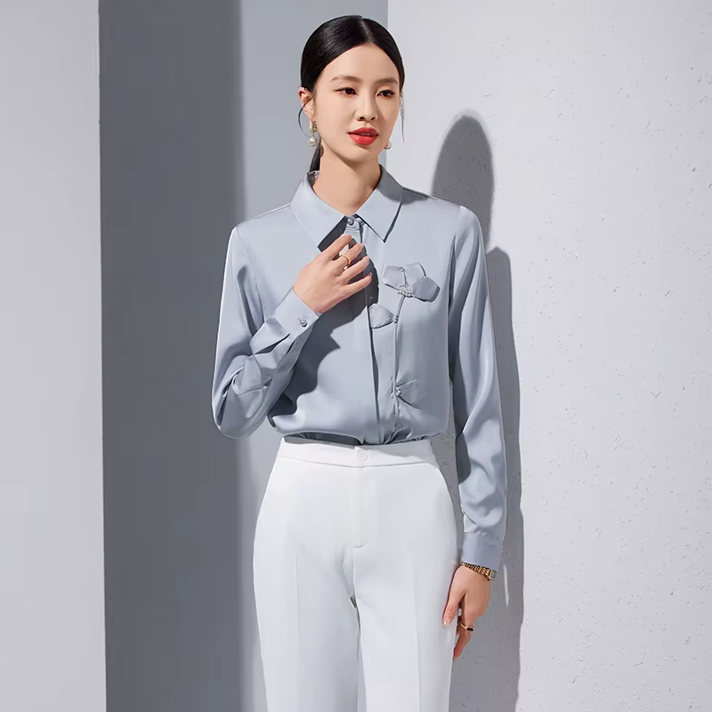 NAVIU-Chemise à Manches sulfGris pour Femme, Chemisier de Bureau, lèvent, Haut Slim, Vêtements, Nouv