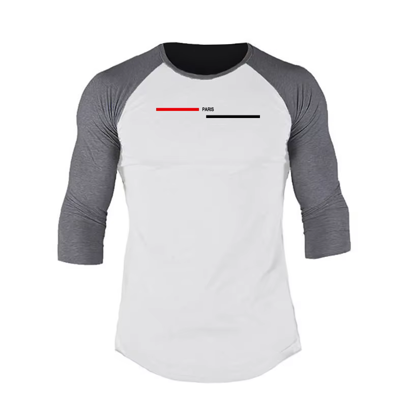 Fitness sport trois quarts manches chemises coton Patchwork gymnase musculation entraînement T-shirt