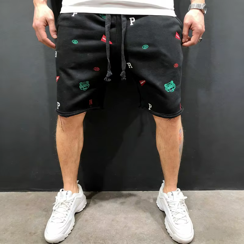 Shorts amples en coton pour hommes, style streetwear, brodés, décontractés, pour le sport et la musc