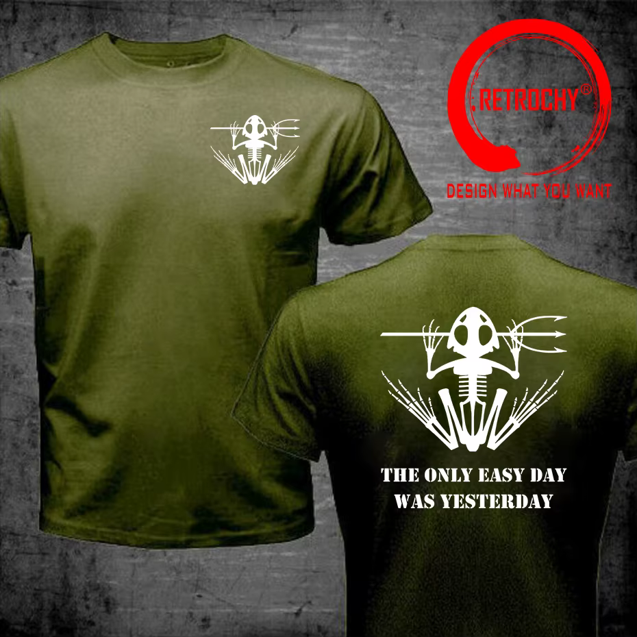 T-shirt en coton à col rond pour hommes, avec emblème Naval SEALs Motto Bonefrog Sign UDT, T-shirt d