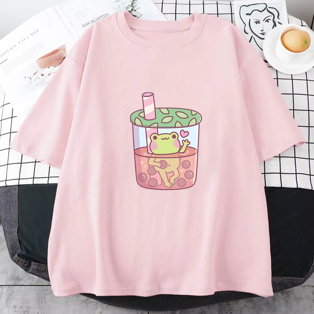 T-shirt à manches courtes pour hommes et femmes, grenouille mignonne, animal drôle, impression de de