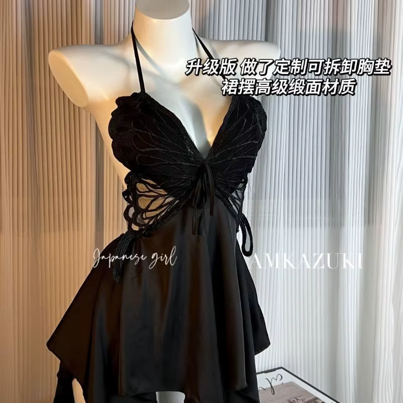Papillon vêtements de nuit femmes sans manches chemise de nuit coréenne robe de nuit Sexy Mini licou