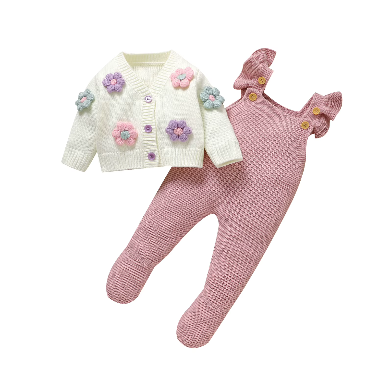 Ensemble de vêtements pour nouveau-né fille, pull en tricot, barboteuse à manches longues, à volants