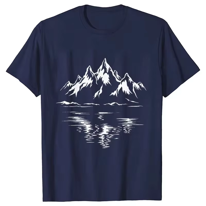 T-shirt 100% coton pour homme avec imprimé montagne, style randonnée intéressant et unique, streetwe