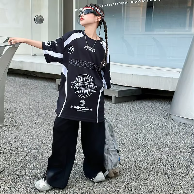 Ensemble de vêtements Hip Hop à séchage rapide pour jeunes filles, t-shirt à demi-manches et pantalo