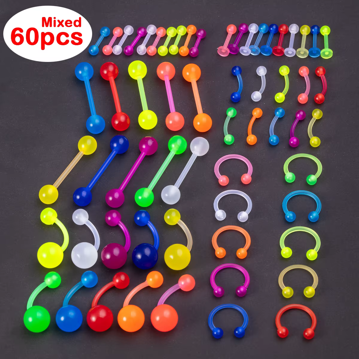 Kit de Piercing Corporel Luminescent 60/120 Pièces - Bijoux en Acrylique pour Boucles d'Oreilles, No