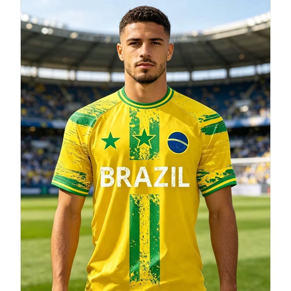 Nouveaux Maillots de Football Brésil 2026 pour Hommes – T-shirts Classiques God Brazil à Manches Cou