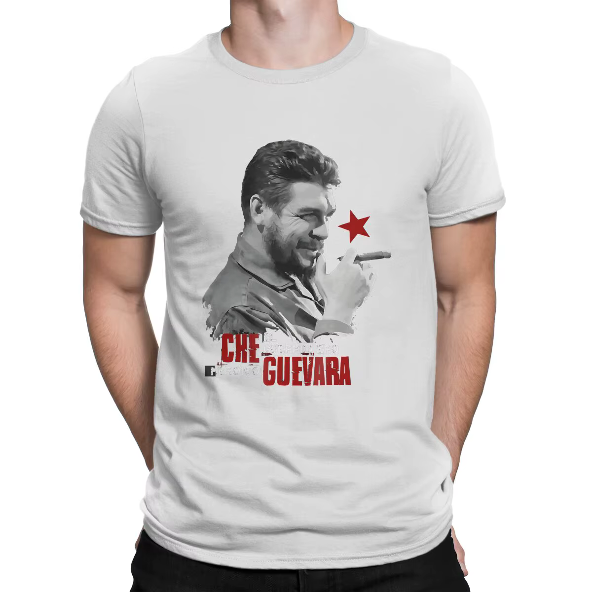 T-shirt manches courtes col rond homme, estival et vintage, en coton molletonné, Che Guevara