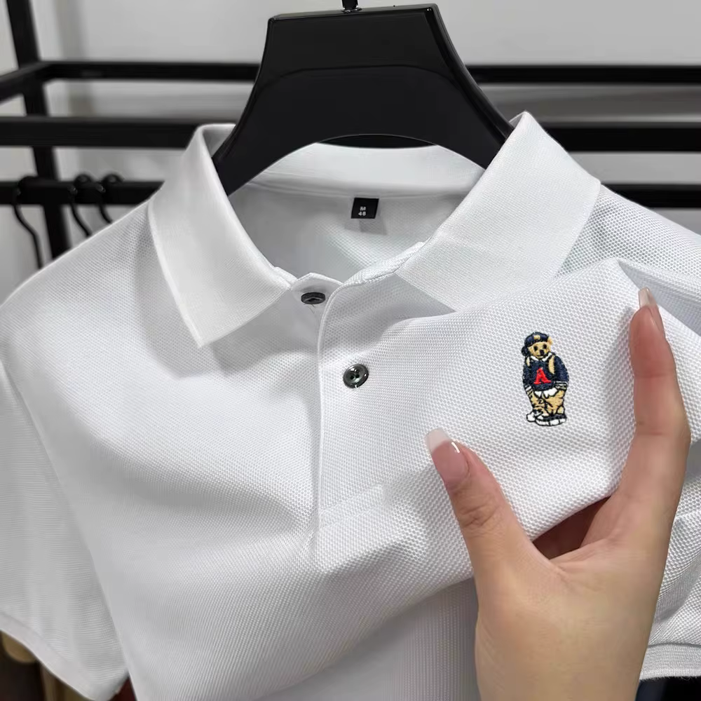 Marque de mode ours en peluche brodé polo à manches courtes haut de gamme 100% pur coton confortable