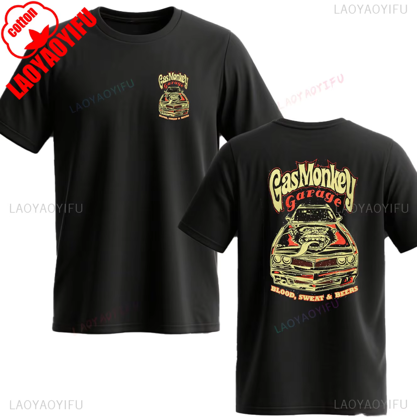 T-shirt double face Amazing Essential Gas Monkeys Garage pour homme, décontracté, graphique, style H