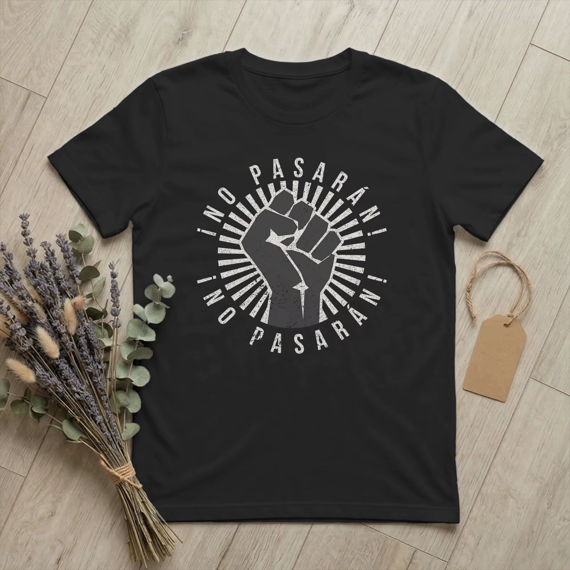 No Pasaran – T-shirts pour hommes avec slogan anti-fasciste, en coton pur, à manches courtes, col ro