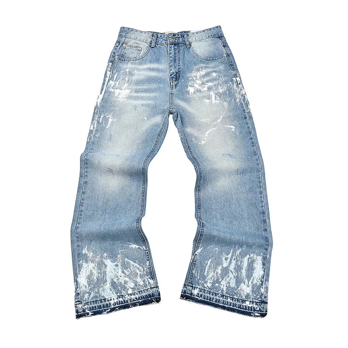 Jean Baggy noir délavé peint à l'encre de rue pour hommes pantalon en Denim droit Vintage ample déco