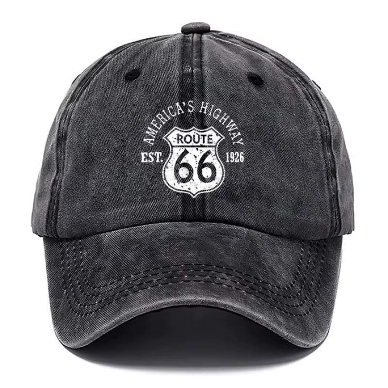 Casquette vintage style Route 66 imprimée et délavée, adaptée aux hommes et aux femmes, parfaite pou
