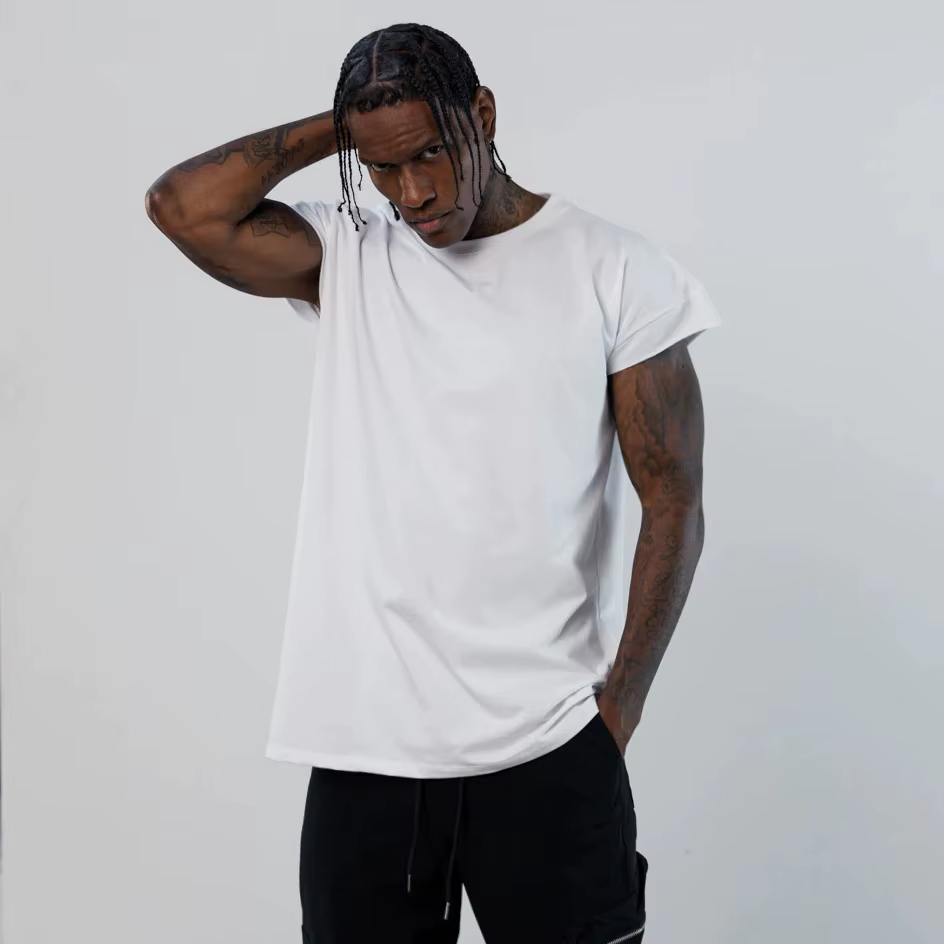 T-shirt à manches courtes pour hommes, coupe couvertes, solide, entraînement, fitness, basket-ball, 