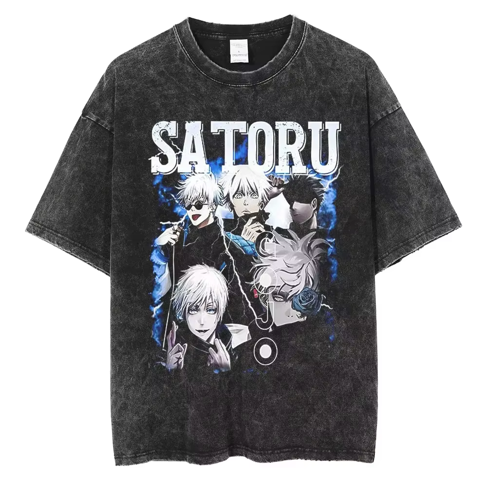 T-shirt Gojo Satoru Jujutsu Kaisen pour hommes et femmes, t-shirt en coton lavé, vêtements d'été à m