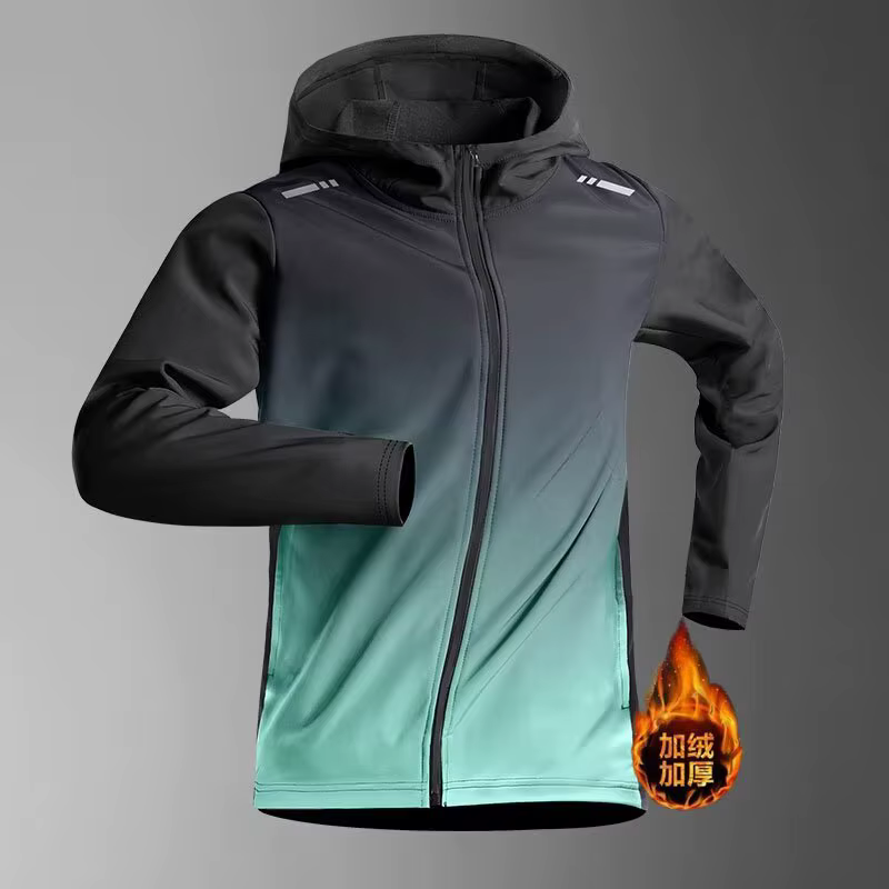 Veste de course pour homme, doublée polaire, coupe-vent sportif à capuche, haut de fitness, vêtement