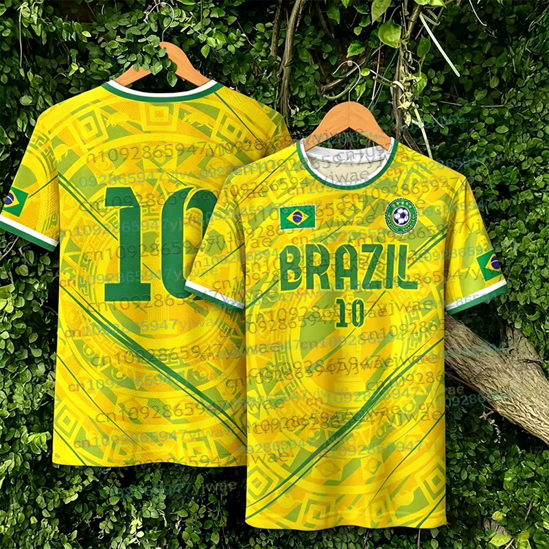 T-shirt à motif de maillot de football brésilien pour hommes et femmes, t-shirts imprimés en 3D, à l