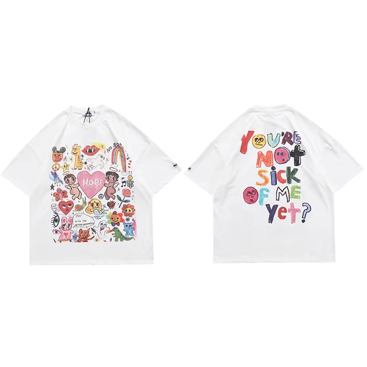 Hommes T-Shirt surdimensionné Hip Hop Streetwear peinture lettre coeur arc-en-ciel anges graphique T