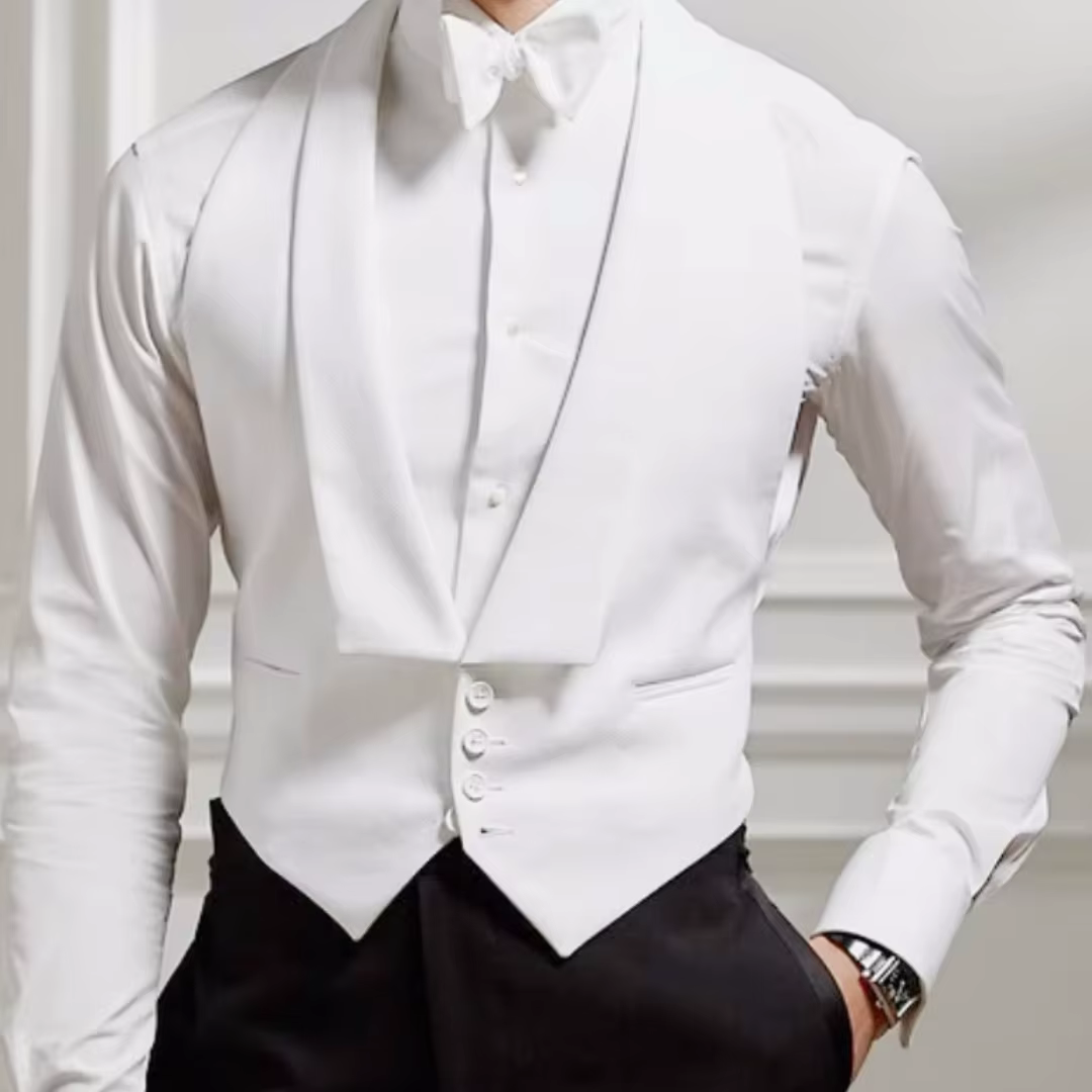 Hommes gilet blanc simple bouton solide avec revers gilet costume pour mariage anniversaire Banquet 