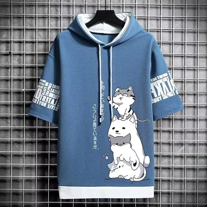 Sweat-shirt à capuche pour hommes, mode japonaise, vêtements d'été pour hommes, dessin animé décontr