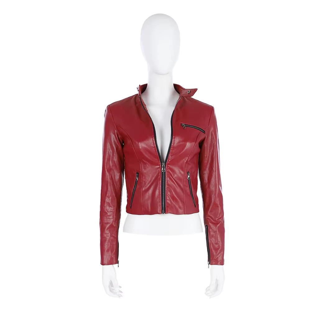 Jeu RE2 Claire Cosplay Costume Halloween mascarade tenue avec accessoires manteau en cuir rouge femm