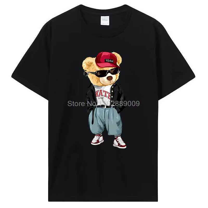 T-shirt ours en peluche en pur coton pour hommes et femmes, t-shirts drôles, streetwear Harajuku, ét