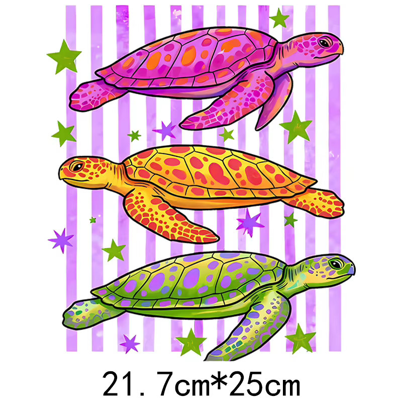 Vêtements DTF colorés avec motif tortue de mer, impression par transfert thermique, sac en toile DIY