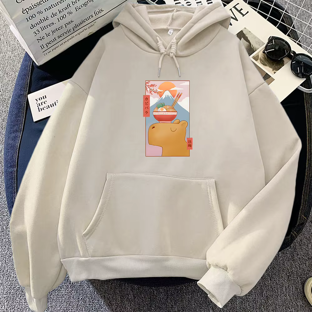 Capybara-Sweat à capuche de dessin animé mignon, sweat à capuche à manches longues, vêtements confor