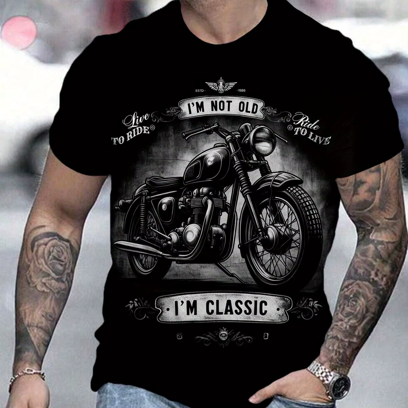 T-shirt de moto hommes impression 3D à manches courtes Vintage classiques T-shirt pour hommes Street