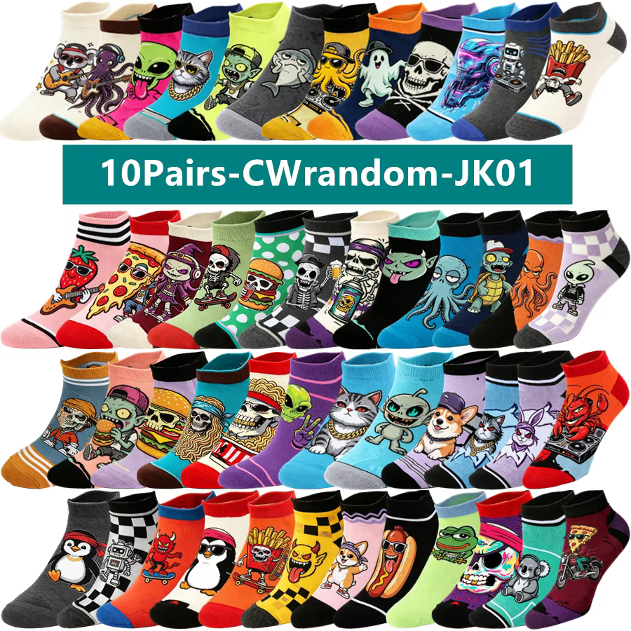 10 paires de chaussettes de style streetwear hip hop, dessin animé, anime, chaussettes amusantes, dé