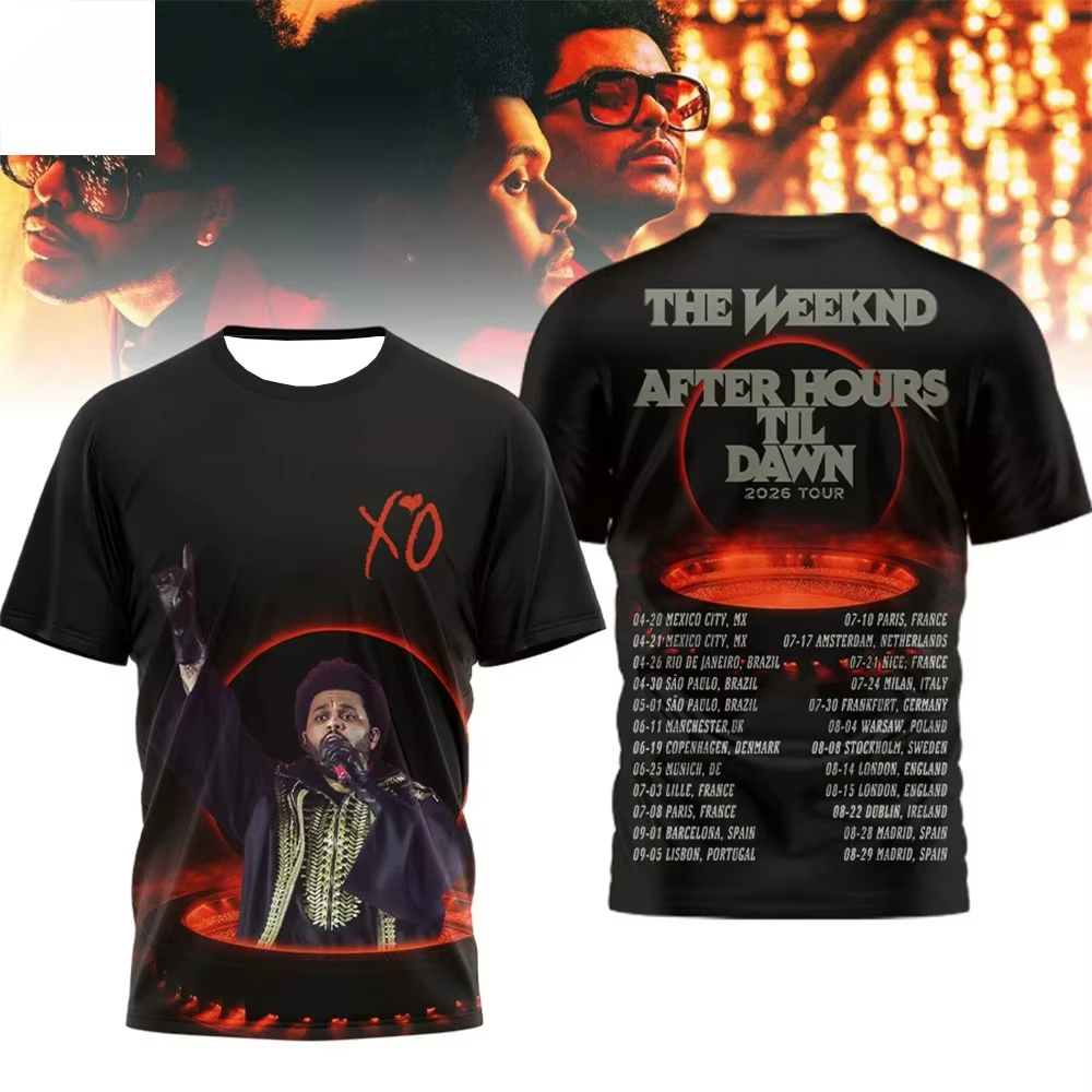 T-shirt imprimé intégral The Weeknd _After Hours Til Dawn 2026 Tour_ respirant décontracté streetwea