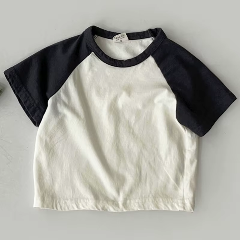Nouveaux T-shirts à manches courtes pour bébés 2026, T-shirt en coton à couleurs contrastées pour ga