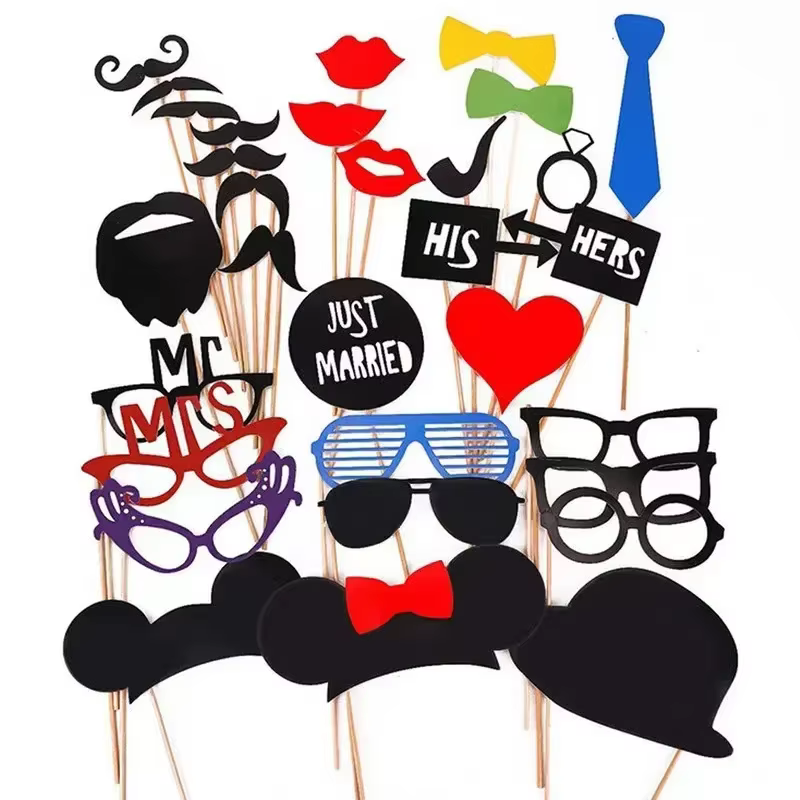 Décoration de mariage amusante, accessoires de stand Photo, moustache, lèvres, lunettes, masque, acc
