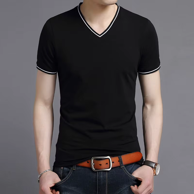 T-Shirt à Manches Courtes et Col en V pour Homme, Vêtement de Marque à la Mode, Couleur Unie, Collec