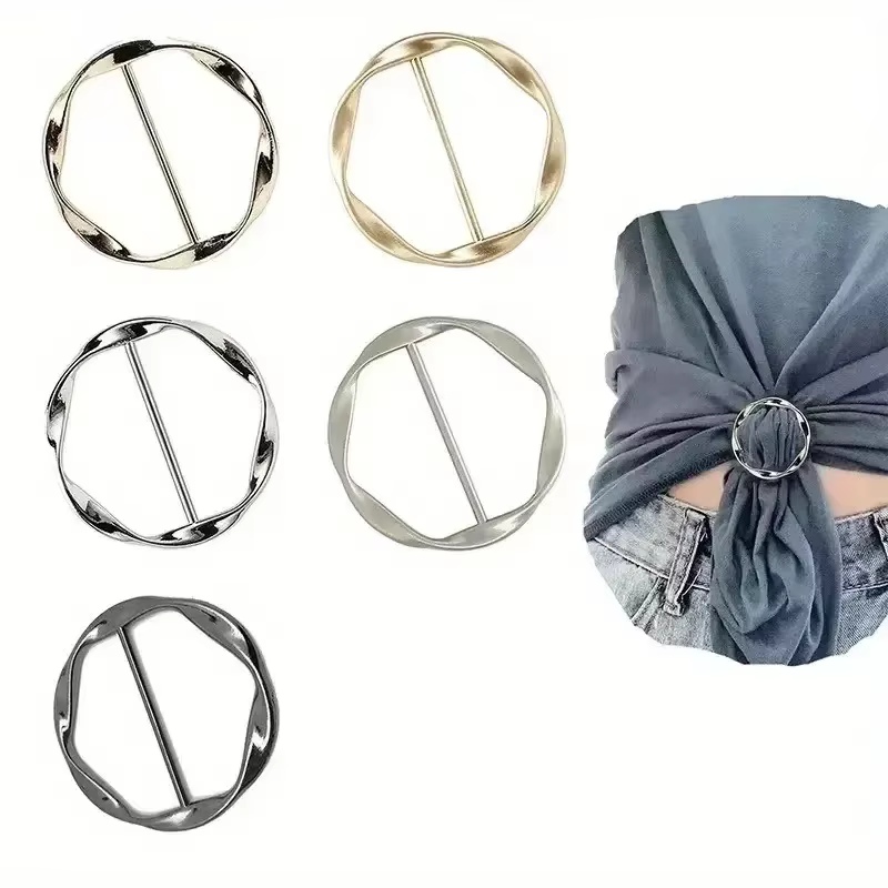 5 pièces mode métal rond cercle pince boucle châle T-Shirt cravate pince broche taille boucle polyva