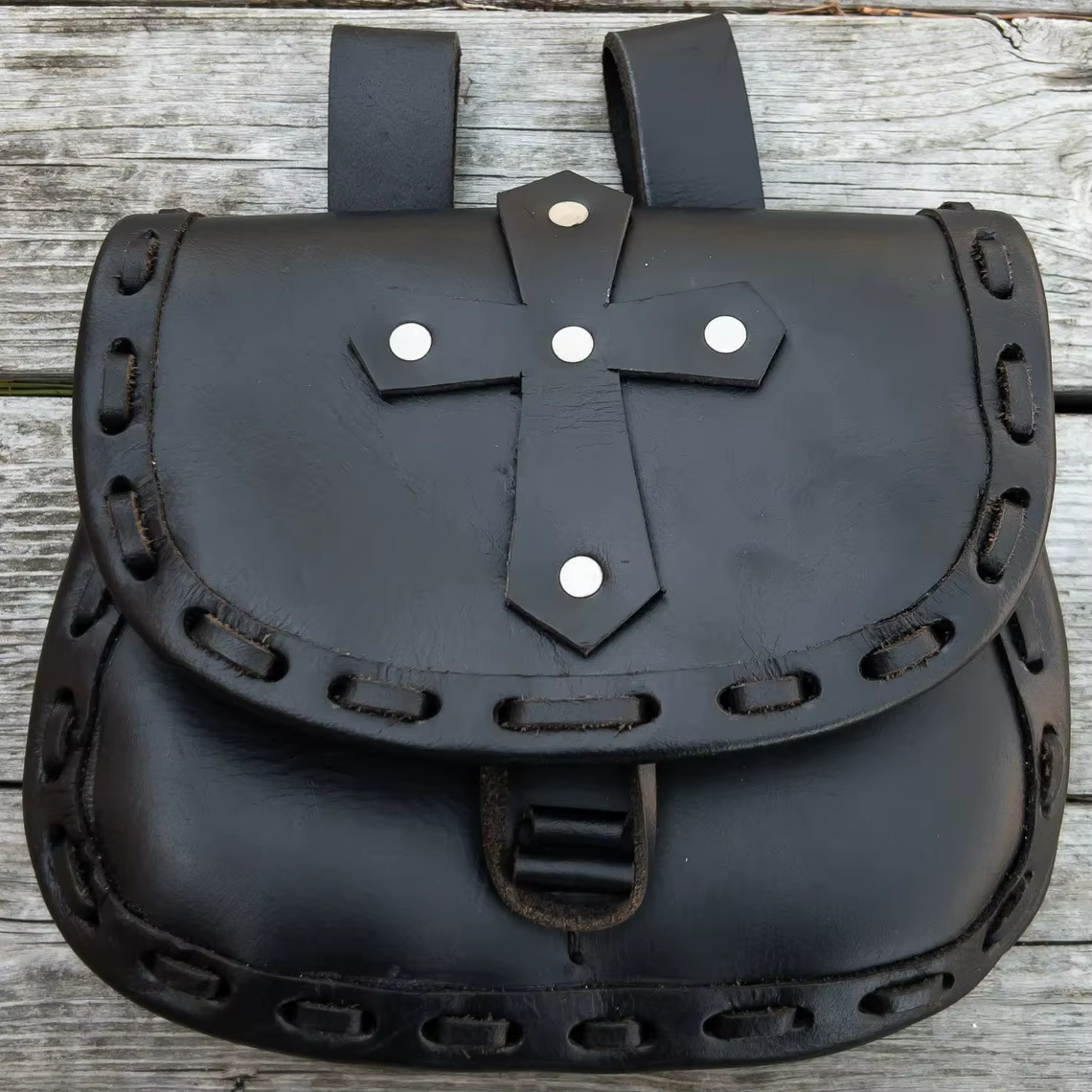 Rétro médiéval Renaissance unisexe Steampunk gothique noir Pu cuir marchandises en cuir Cosplay en p